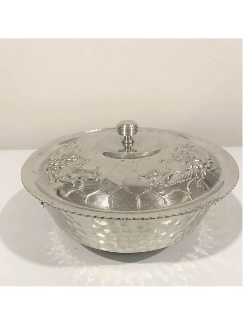 Vintage Nasco Italy Hammered Aluminum Covered Casserole Dish Floral